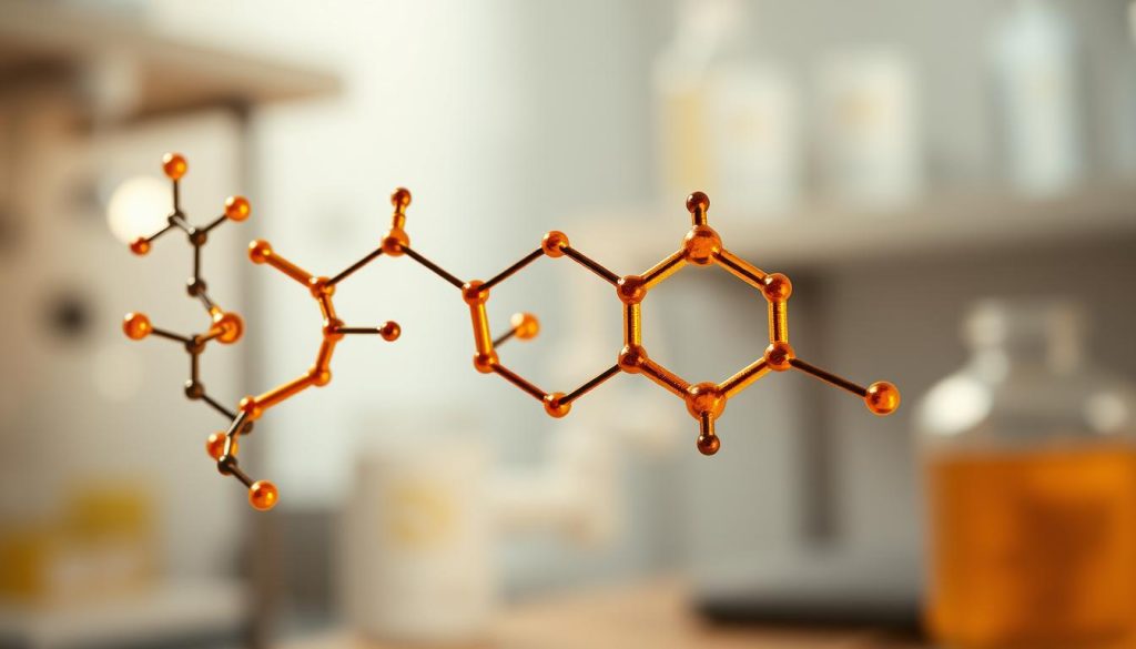 A detailed chemical illustration depicting the dynamic interplay between amino acids and sugars in the Maillard reaction. In the foreground, a series of interconnected rings represent the complex molecular structures formed during this process, with vibrant, shifting hues of amber, caramel, and toasted sienna. The middle ground showcases the subtle dance of these reactants, their movements choreographed by the principles of organic chemistry. In the background, a softly blurred, laboratory-inspired setting provides context, hinting at the scientific nature of this delicious phenomenon. A detailed chemical illustration depicting the dynamic interplay between amino acids and sugars in the Maillard reaction. In the foreground, a series of interconnected rings represent the complex molecular structures formed during this process, with vibrant, shifting hues of amber, caramel, and toasted sienna. The middle ground showcases the subtle dance of these reactants, their movements choreographed by the principles of organic chemistry. In the background, a softly blurred, laboratory-inspired setting provides context, hinting at the scientific nature of this delicious phenomenon.