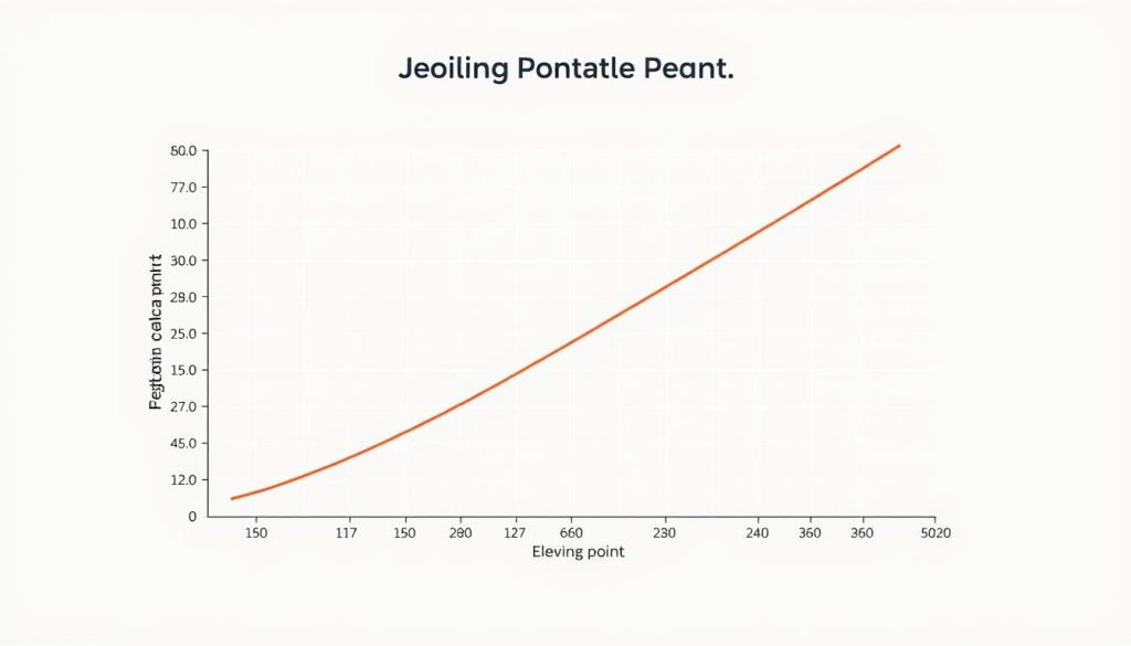 A detailed, scientific-looking chart depicting the relationship between boiling point elevation and altitude. The chart is presented on a clean, minimalist background with a muted color palette, allowing the data visualization to take center stage. The chart features crisp, precise lines and labels, conveying a sense of technical expertise and authority. The overall impression is one of a well-designed, informative visual aid that would complement the accompanying article on the effect of altitude on cooking times.